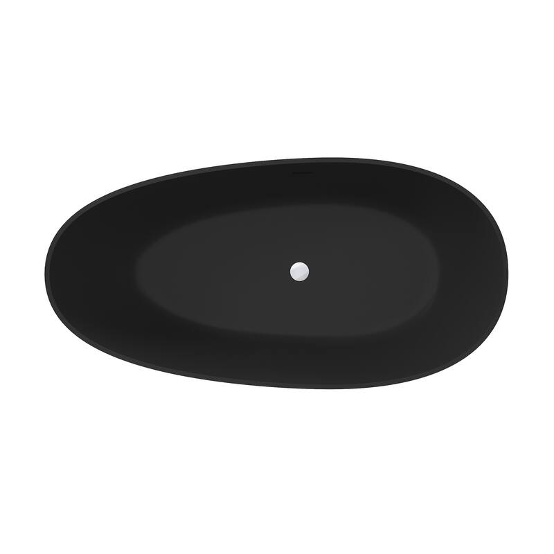 59" Solid Surface Freestanding Bathtub in Matte Black/Grey