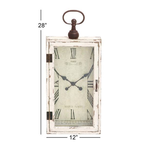 dimension image slide 1 of 2, White Distressed Wood Vintage Traditional Farmhouse Wall Clock