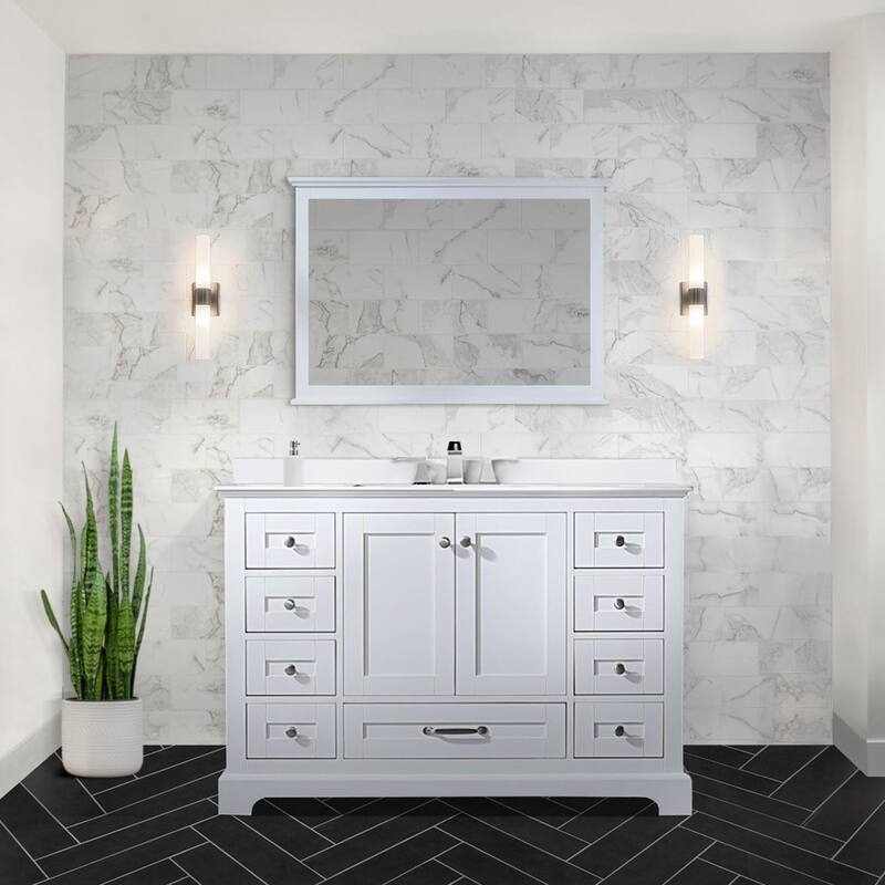 Dukes 48 in. W x 22 in. D White Single Bath Vanity, Cultured Marble Top, Faucet Set, and 46 in. Mirror