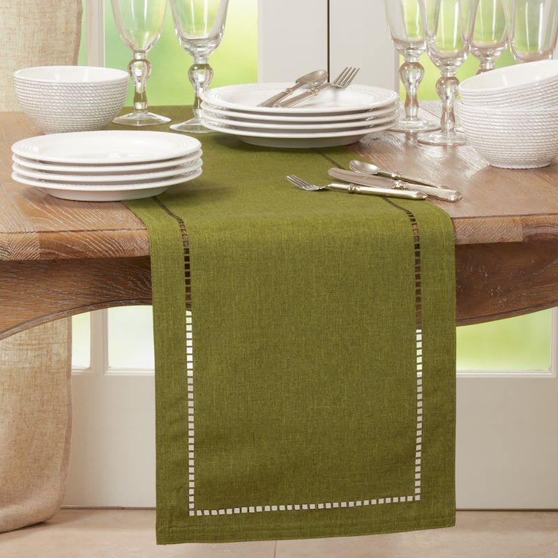 Table Runner with Laser-cut Hemstitch - 14"x90" - Green