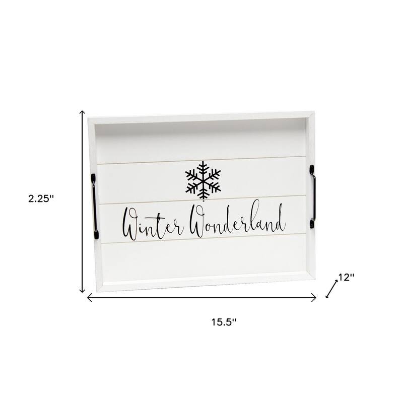 HomeRoots 16" White And Black Winter Wonderland Serving Tray With Handles - 15.50 in. x 2.25 in. x 12.00 in.