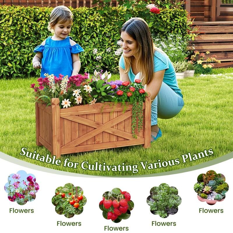Gymax Wooden Raised Garden Bed Elevated Outdoor Planter Box w/