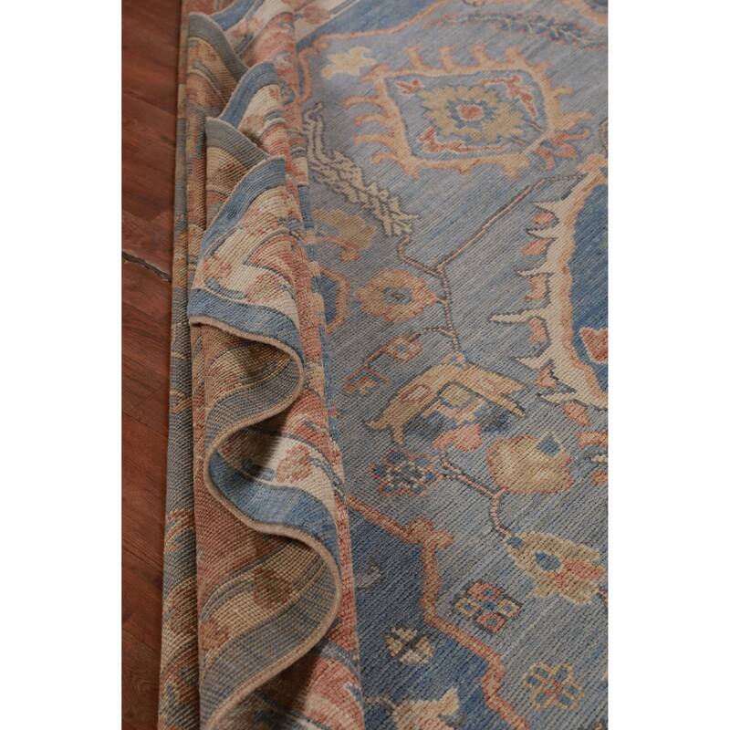 Hand Knotted Oriental 100% Wool Carpet Transitional Medallion Navy Blue & Blues Oushak Area Rug - 14' 6'' X 10' 0''