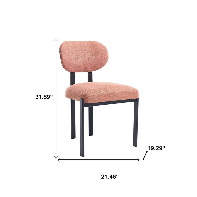 HomeRoots Set of Two Salmon and Black Chenille And Metal Partially Open Back Dining Side Chairs