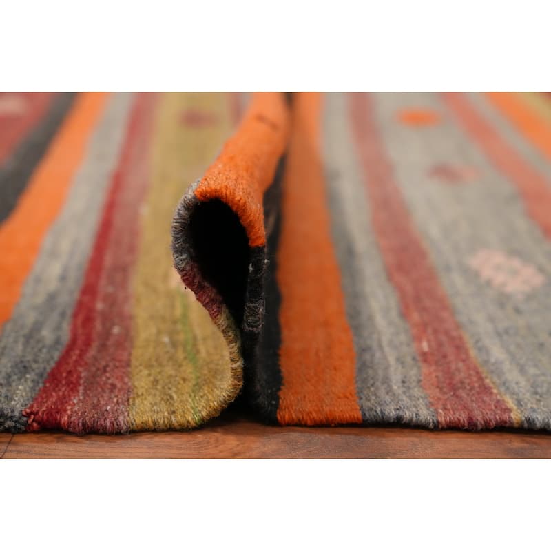 Hand Woven Oriental 100% Wool Carpet Southwestern Tribal Multi-Colored Kilim Area Rug - 11' 5'' X 6' 2''