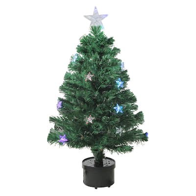 3' Pre-Lit Color Changing Fiber Optic Christmas Tree with Stars