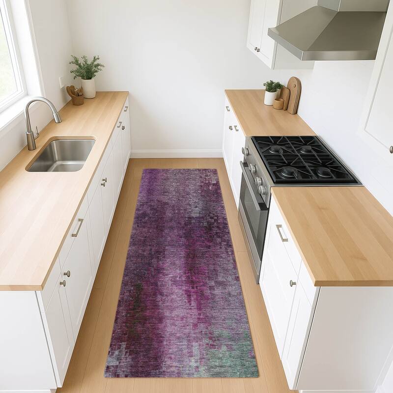 Machine Washable Indoor/ Outdoor Abstract Ombre Chantille Rug
