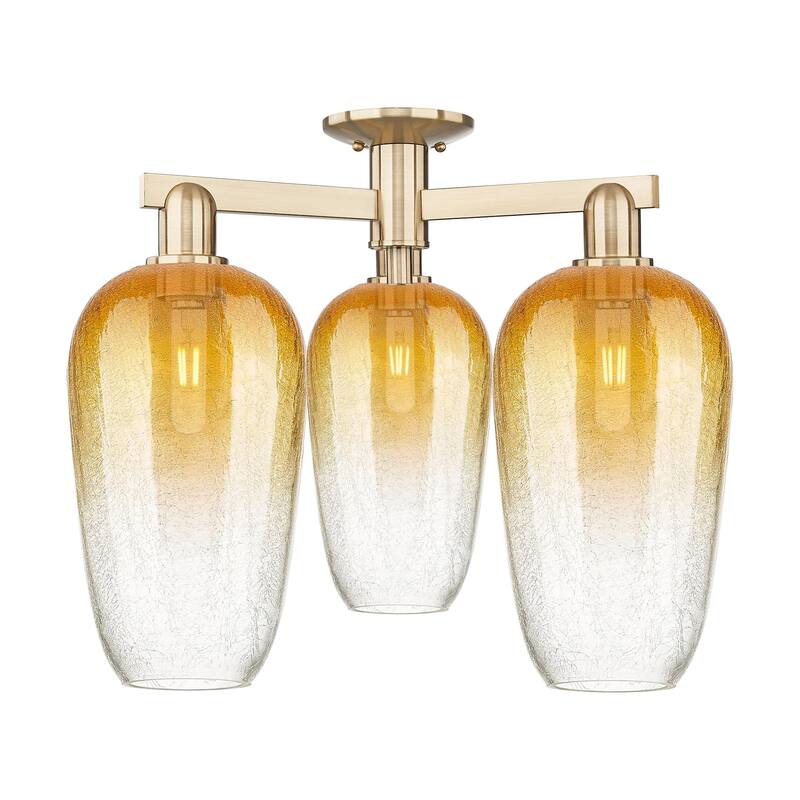 Innovations Lighting 716-3F-17-25 Brookhaven Flute Semi-Flush - Champagne Bronze / Amber