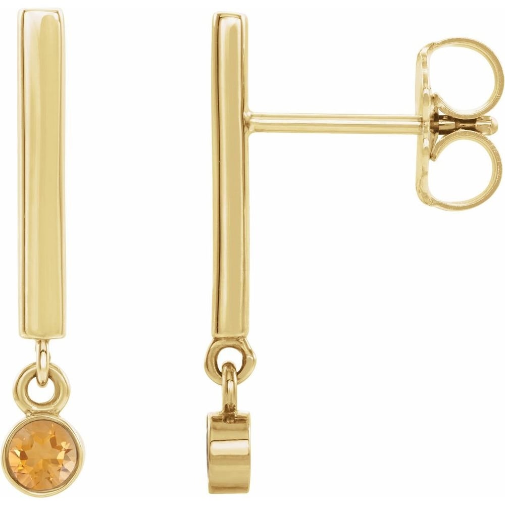 14K Yellow Gold Citrine Bar Earrings for Women