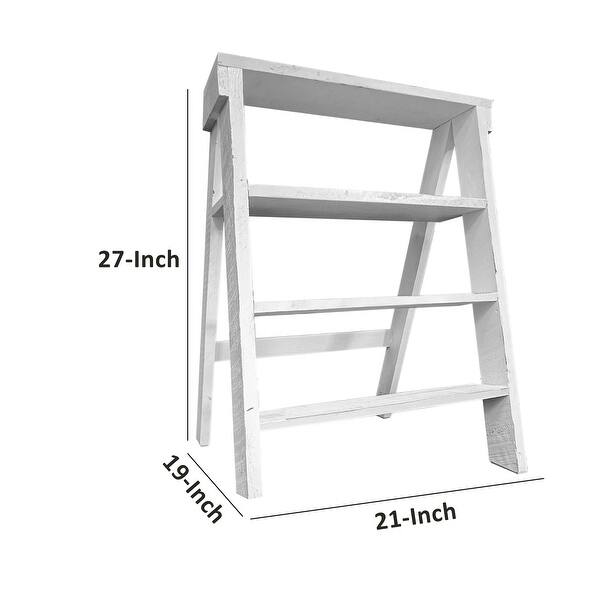 27 Inch Pinewood Ladder Bookcase, 4 Tier Open Shelves, Weathered White Bed Bath & Beyond