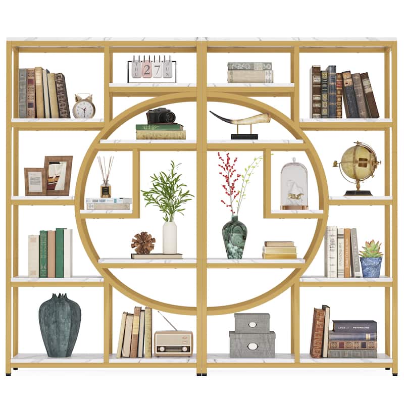 Bookshelf Industrial 5 Tier Etagere Bookcase, Freestanding Tall Bookshelves - 1 Pack - Gold - 2 Packs