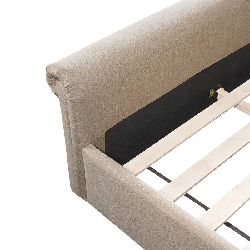 Christopher Knight Home - Modern Linen Upholstered Bed Frame with Solid Wood Legs and a Robust Headboard and Footboard