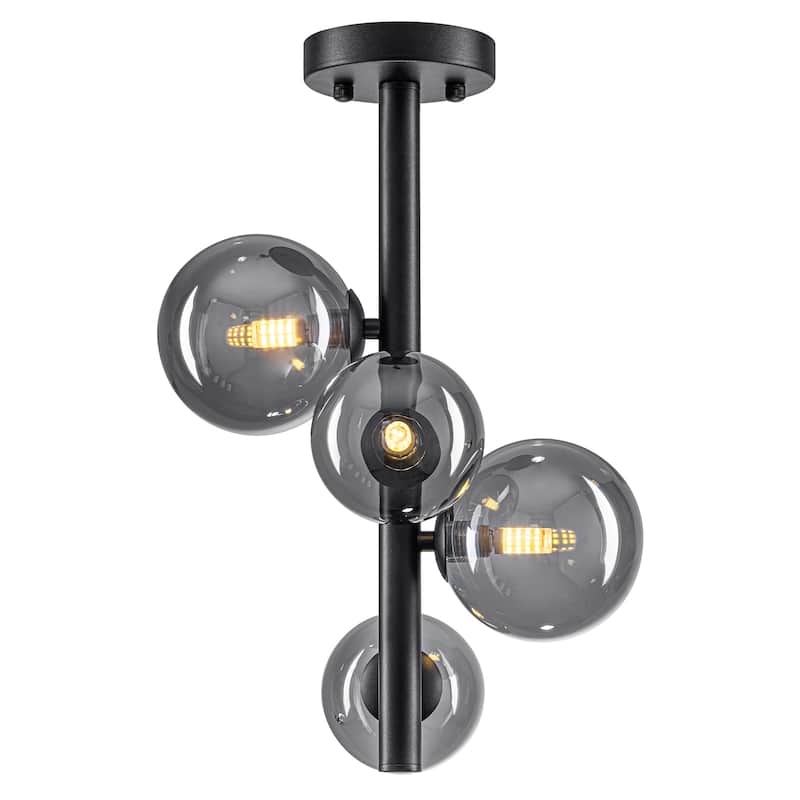 8 Lights Modern Semi-Flush Mount Ceiling Light Smoky Gray Glass Globe