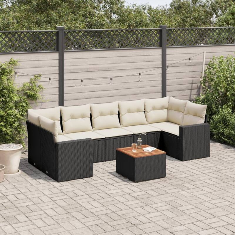 vidaXL Garden Sofa Set Black Poly Rattan 8-Piece UV-resistant materials - 24.4 x 25.8 x 27.2
