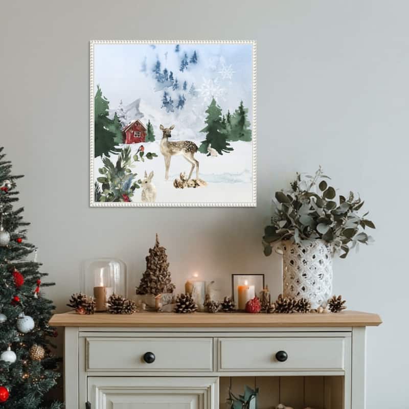 Christmas Morning by Emel Tunaboylu (22 x 22 in.), Framed Canvas Wall Art Print - Sylvie Beaded White