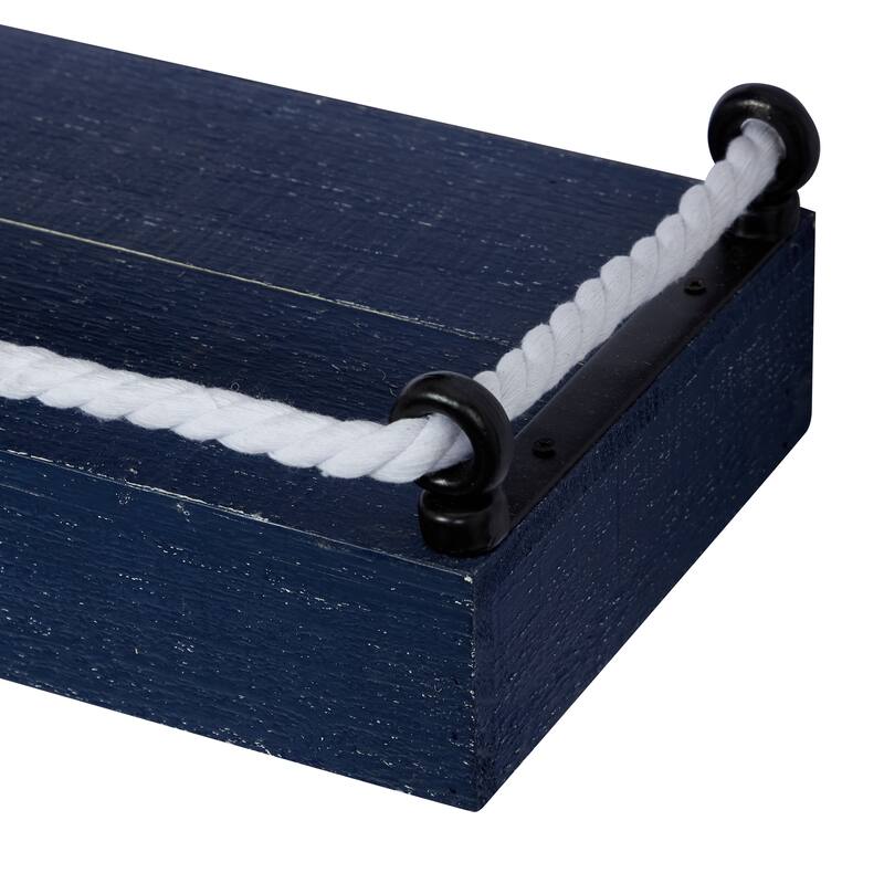 Wood 3 Shelves Wall Shelf with Knotted Rope - Set of 3 Blue - Roche River Decor - 8"W x 32"L x 5"H