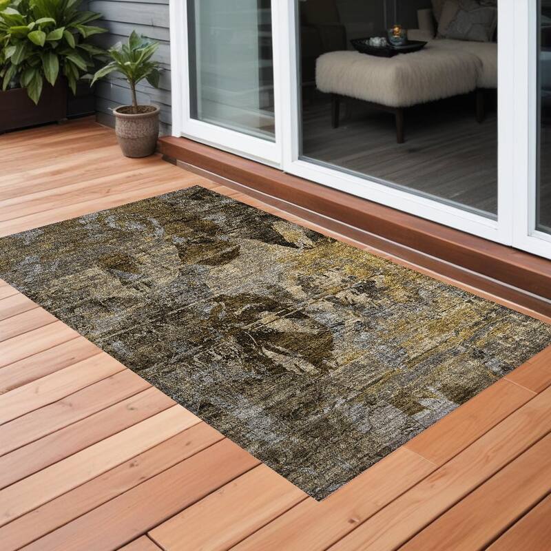Rane Modern Art-Inspired Weather Resistant Timeless Fusion Runner Outdoor Rug - 3' x 5' - Brown