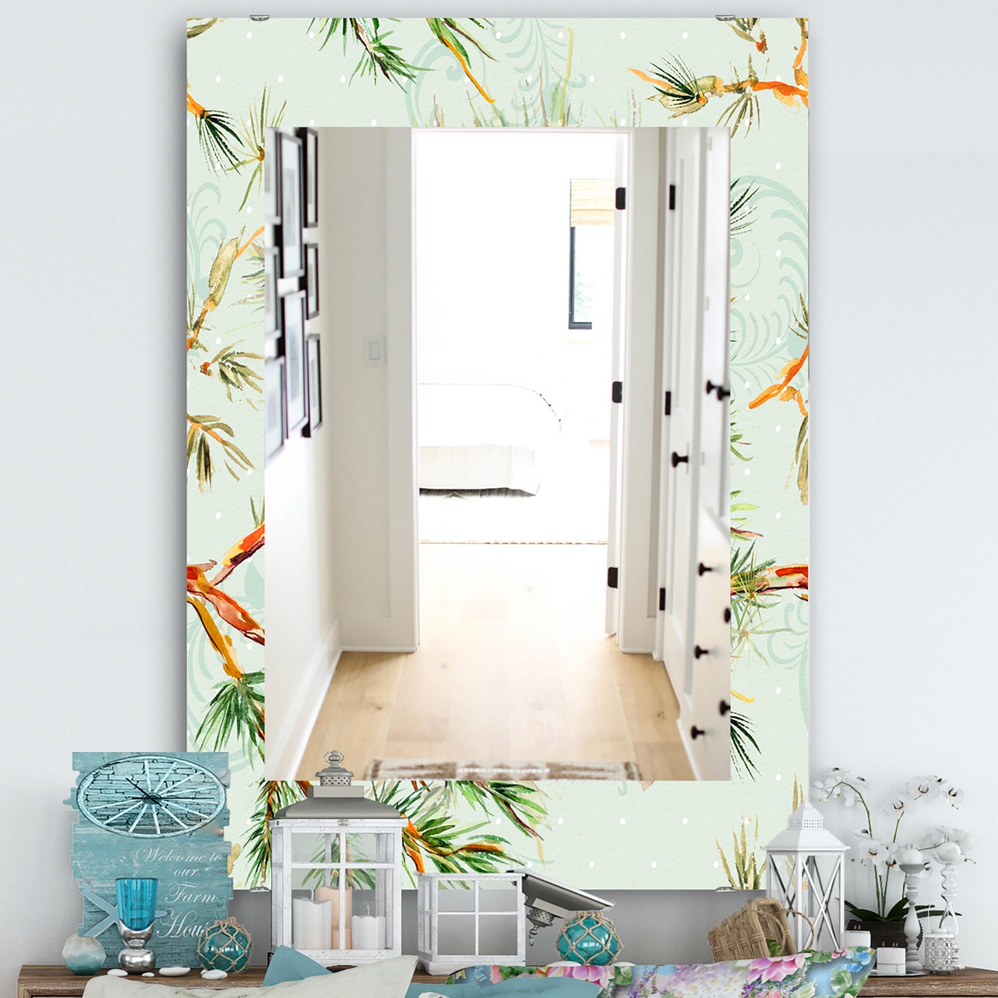 Designart Tropical Mood Foliage 22 Traditional Mirror Vanity Printed Mirror Bed Bath Beyond 28558795