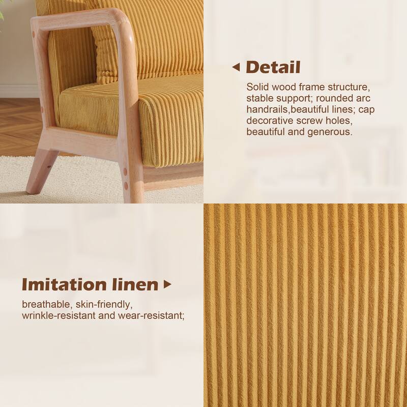 25" W Mid Century Upholstered Wood Accent Chair with Pillow set of 2