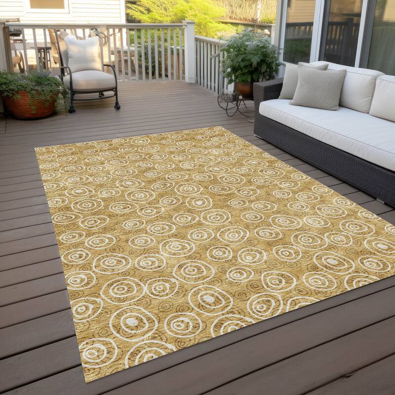 Machine Washable Indoor/ Outdoor Chantille Modern Bubbles Rug