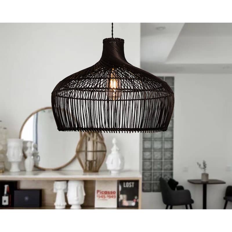 Modern Hand-woven Rattan Pendant Black Coastal Hanging Light