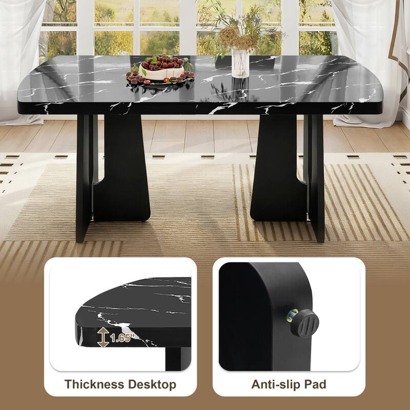 6 Piece Modern Dining Table Set, 63" Faux Marble Dining Table and 4 Upholstered Tufted Dining Chairs