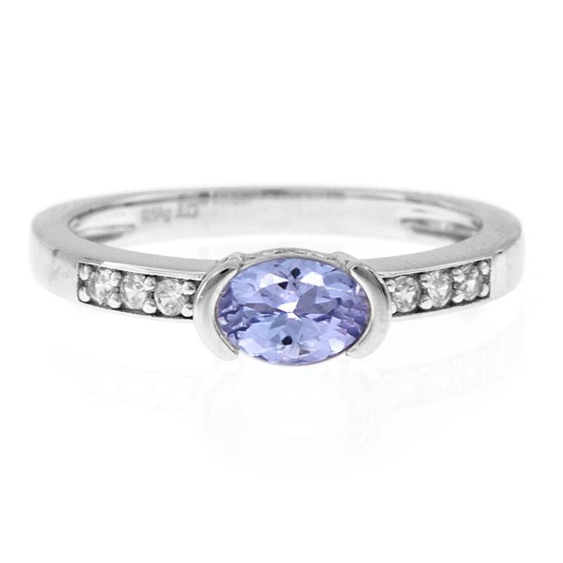 925 Sterling Silver 6x4mm Oval Tanzanite, White Natural Zircon Ring