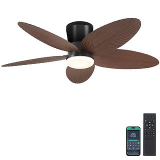 42 Inches Flush Mount Ceiling Fan with Light and Palm Leaf ,3CCT Dimmable LED Integrated,for Indoor and Outdoor - 42 Inches