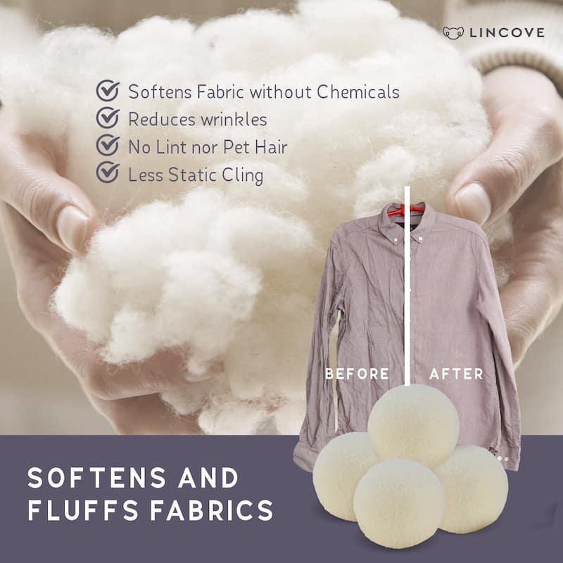 Lincove 100% Organic Wool Dryer Balls - Reusable & Durable, Efficient Drying - 6 Pack