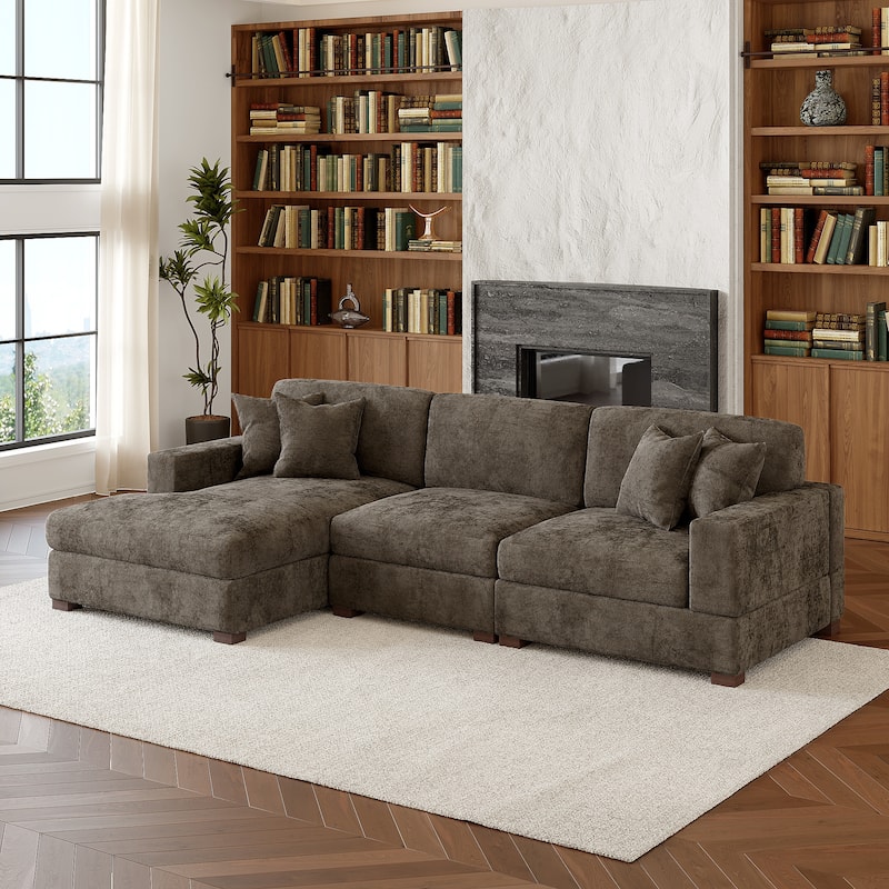 Modern Oversized Chenille Modular Sectional Sofa With Chaise - Camel/3 Piece - Left Facing