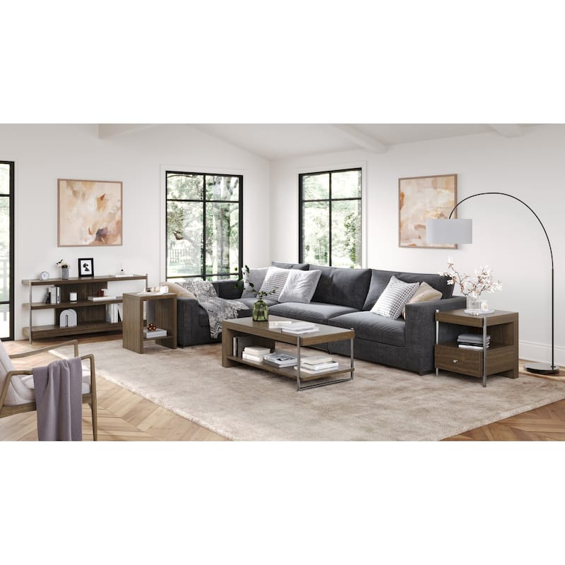 Magnussen Home Baxton Sienna Ridge and Brushed Pewter Rectangular Cocktail Table - 50''W x 24''D x 19''H