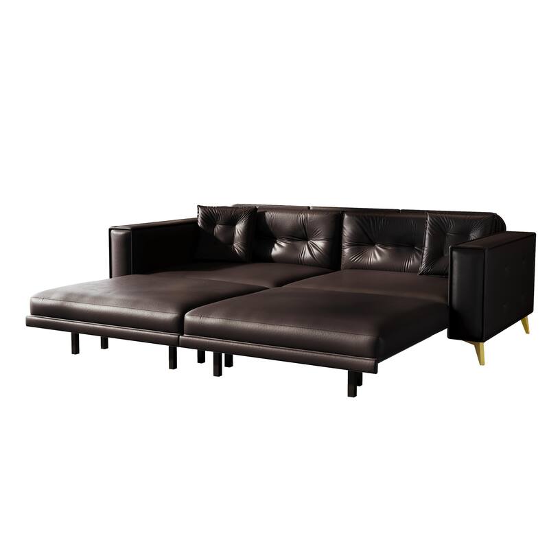 Oversized 3-in-1 Convertible Sofa Bed, 92.1" Faux Leather Square Arms Loveseat, Modern Pull-Out Sleeper Couch with Pillows
