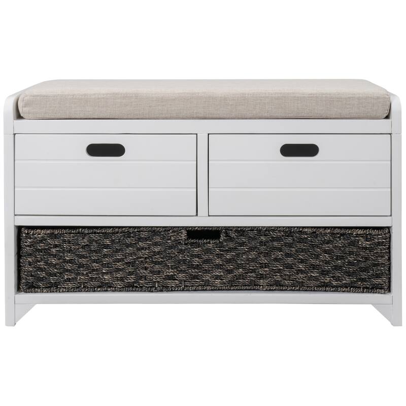 Storage Bench with Removable Basket Cushion and 2 Drawers