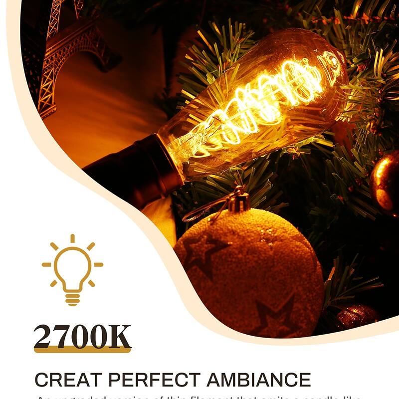 6 Pack Edison LED Light Bulbs, E26 Dimmable Led Light Bulbs, 800 LM Warm White 2700K, ST58 Antique LED Filament Bulbs