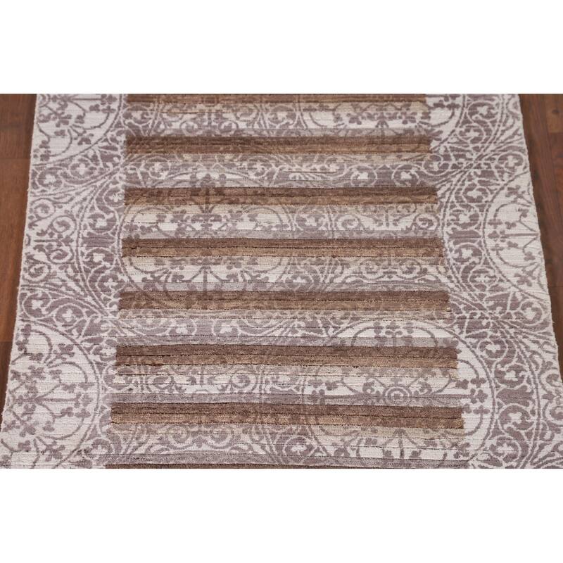 Striped Abstract Modern Oriental Accent Rug Handmade Wool Carpet - 2'8"x 4'7"