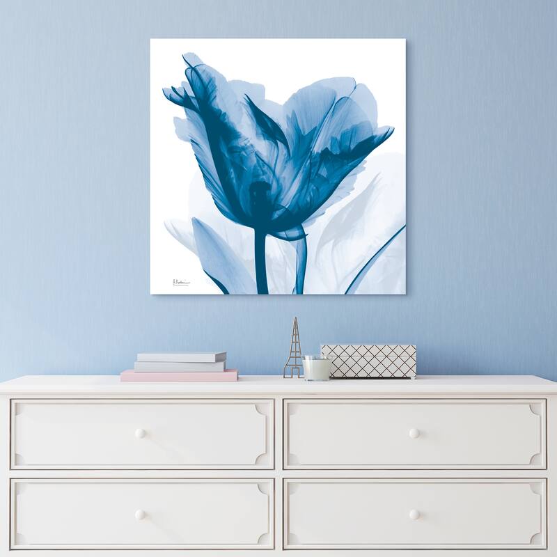 "Lusty Blue Tulip" Frameless Free Floating Tempered Glass Panel Graphic Wall Art