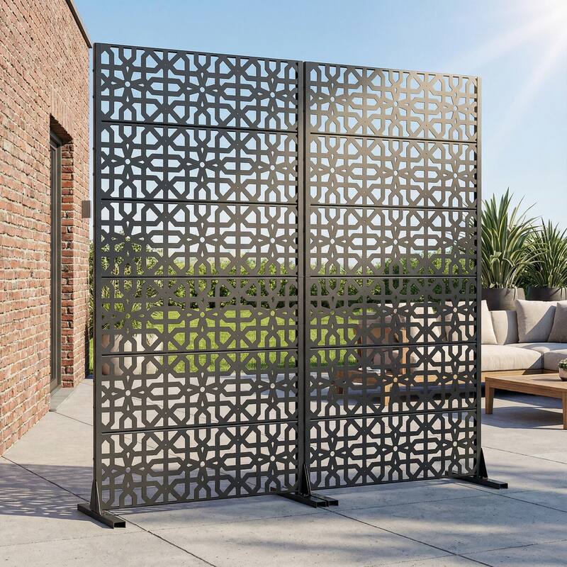 Rectangle Outdoor Privacy Screens Metal Screen Fence Panel Set of 2