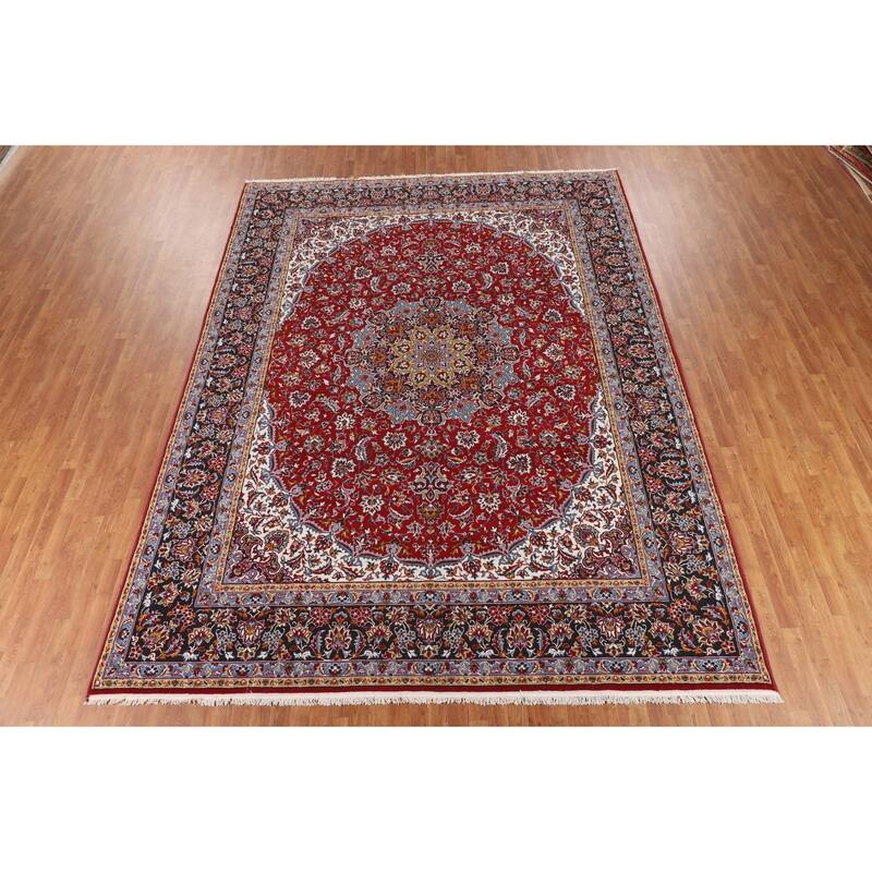 Medallion Kashan Turkish Area Rug Red Machine Made Floral Carpet - 9'9" x 12'11"