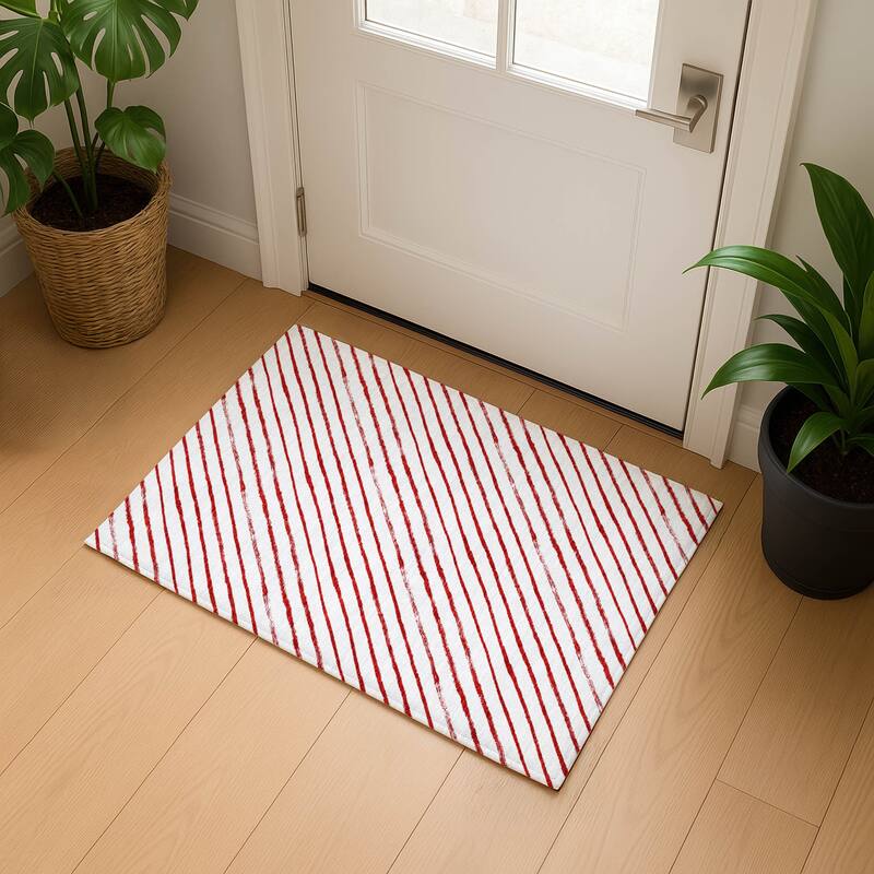 Premium Washable Super Soft Angle Stripe Mayfield Rug - Red - 1'8" x 2'6"