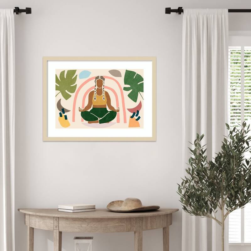 Om Together Lotus by June Erica Vess Wood Framed Wall Art Print