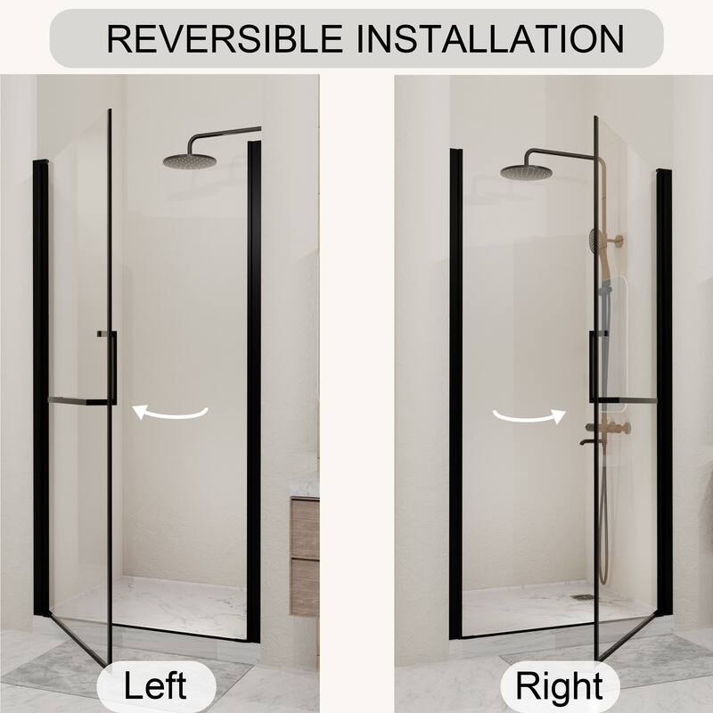 GDFStudio - Langford Semi-Frameless Pivot Shower Door with Tempered Glass Adjustable Width