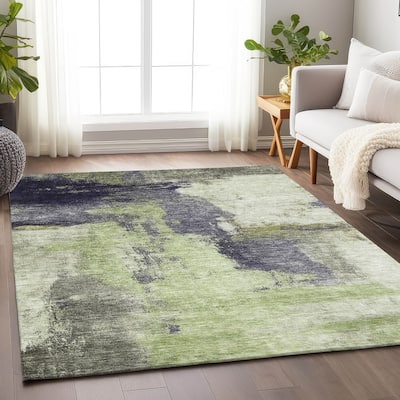 Machine Washable Indoor/ Outdoor Contemporary Abstract Chantille Rug