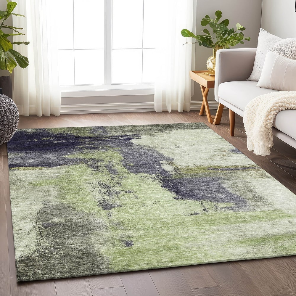 Machine Washable Indoor/ Outdoor Contemporary Abstract Chantille Rug