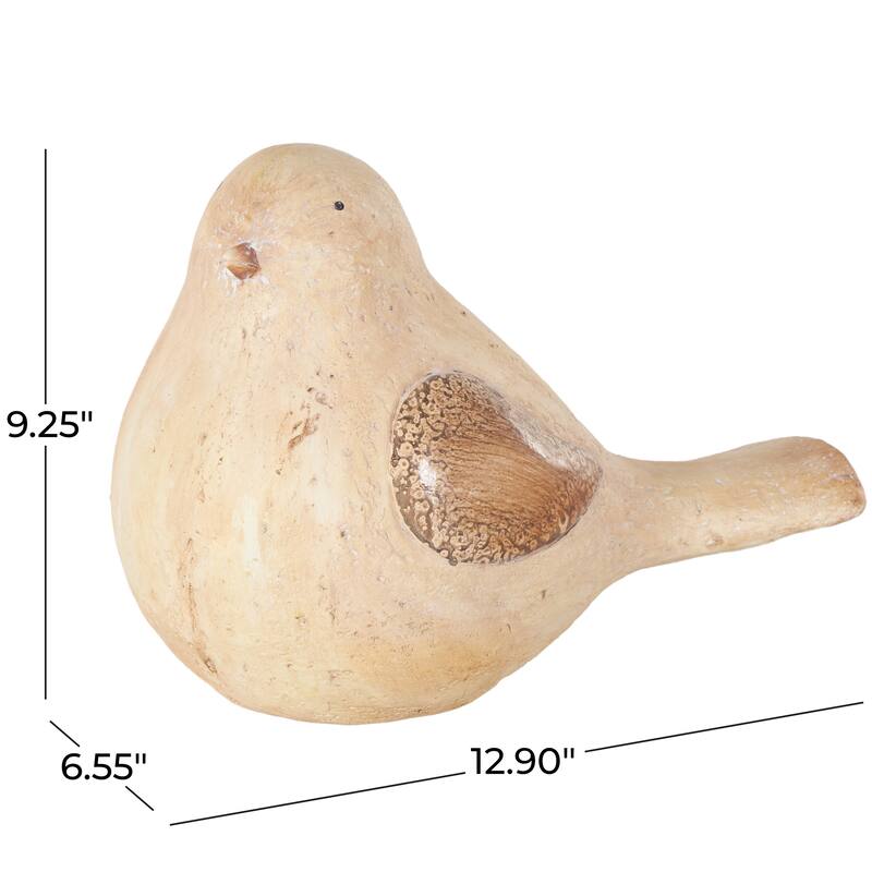 Magnesium Oxide Bird Sitting Garden Sculpture with Brown Accents - Cream - Roche River Decor