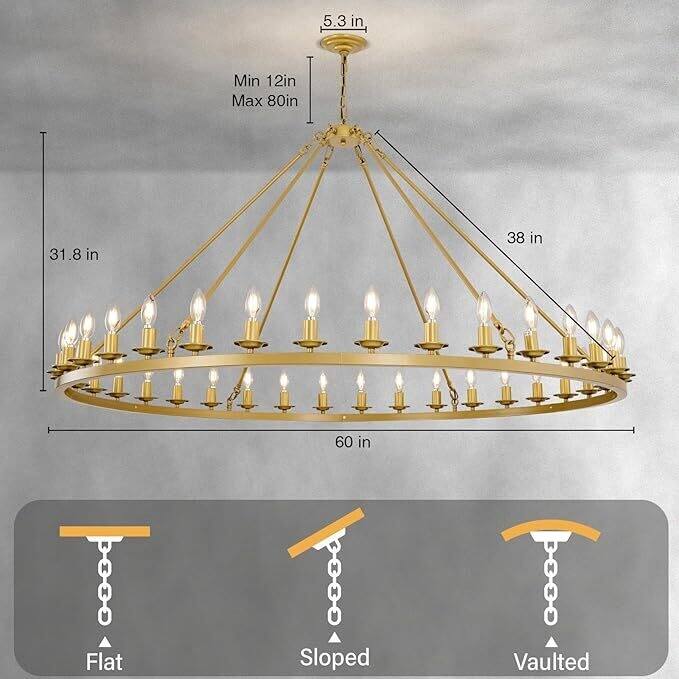Luxury Wheel Chandelier, 16-54 Lights Single or Double Layer Round Pendant Light
