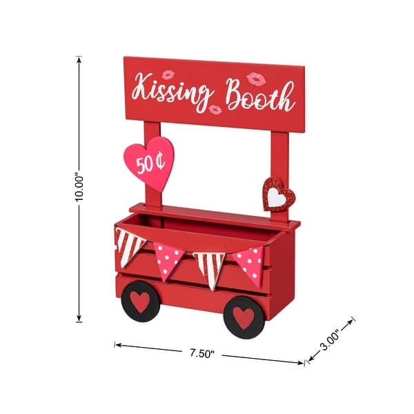 dimension image slide 0 of 2, Glitzhome 10"H Valentine's Wooden KISSING BOOTH Table Decor - 10''H