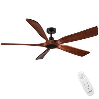 Shamshla 60 in. Indoor Farmhouse Brown Walnut Wood Ceiling Fan with Remote Control for Living Room or Patio - 60 ''