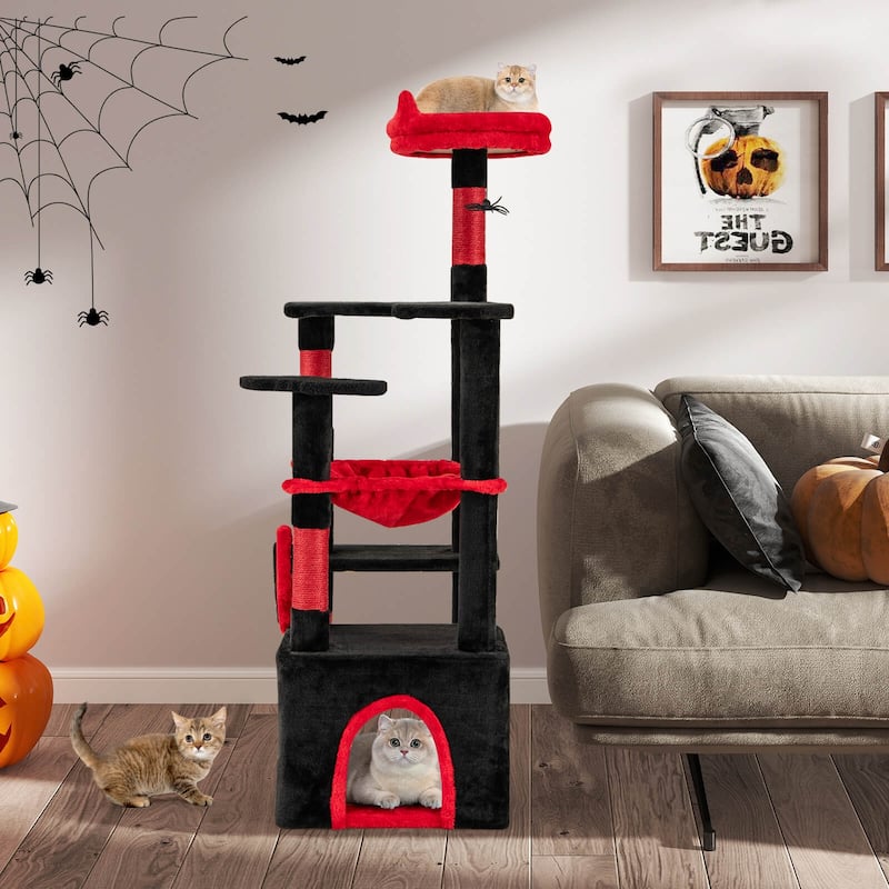 Costway 52" Gothic Cat Tree with Plush Perch & Condo Hammock& Hanging - as pic shows - See Details