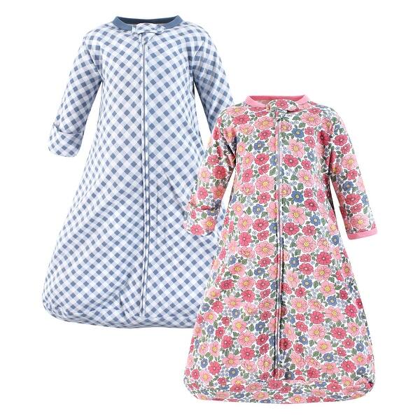 slide 1 of 1, Hudson Baby Infant Girl Cotton Long-Sleeve Wearable Sleeping Bag, Sack, Blanket, Pink Blue Pretty Floral 0-3 Months - Pink Blue Pretty Floral Long Sleeve