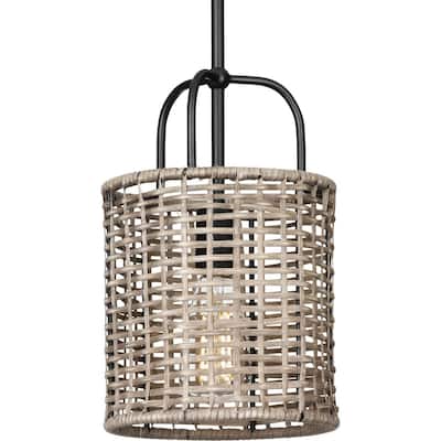 Lavelle Collection 1-Light Natural Rattan Global Mini-Pendant Hanging Light - 8 in x 8 in x 12.625 in